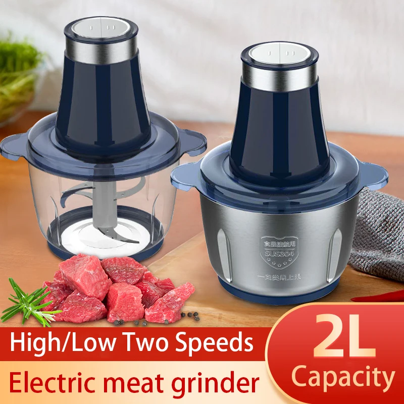 

2L kitchen household stainless steel meat grinder, automatic electric mini meat grinder, food processor