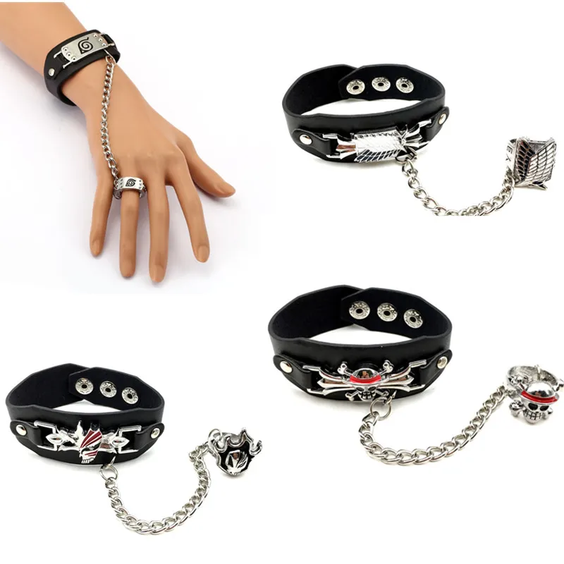 Аниме цельный Кожаный Браслет атака на Титанов звеньевой шарм браслеты Косплей