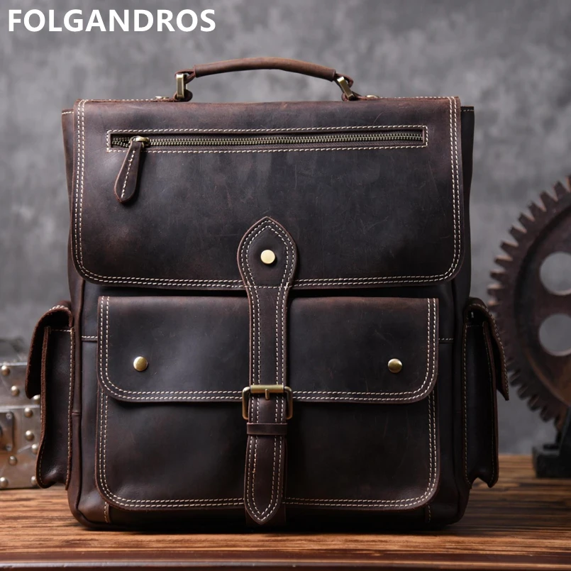 Мужской многофункциональный рюкзак ручной работы из натуральной воловьей кожи