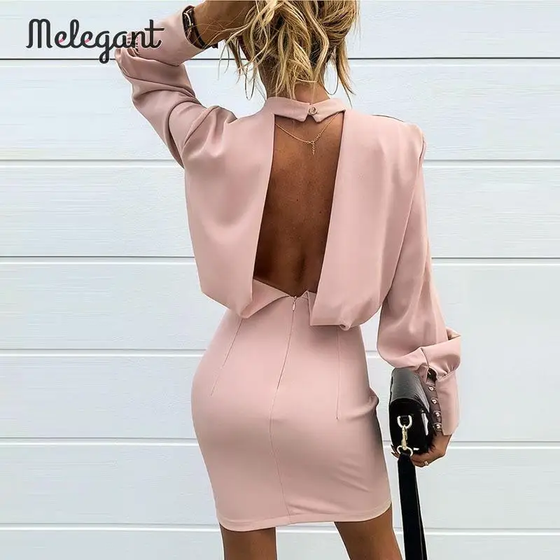Элегантное розовое сексуальное Клубное платье с открытой спиной для женщин зима