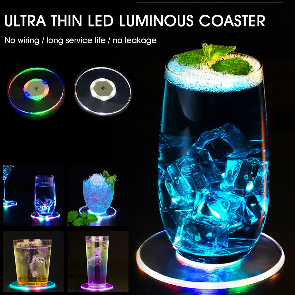 

Led Coaster Cup Holder Mug Stand Light Bar Mat Table Placemat Party Drink Glass Creative Pad Round Home Decor Kitchen