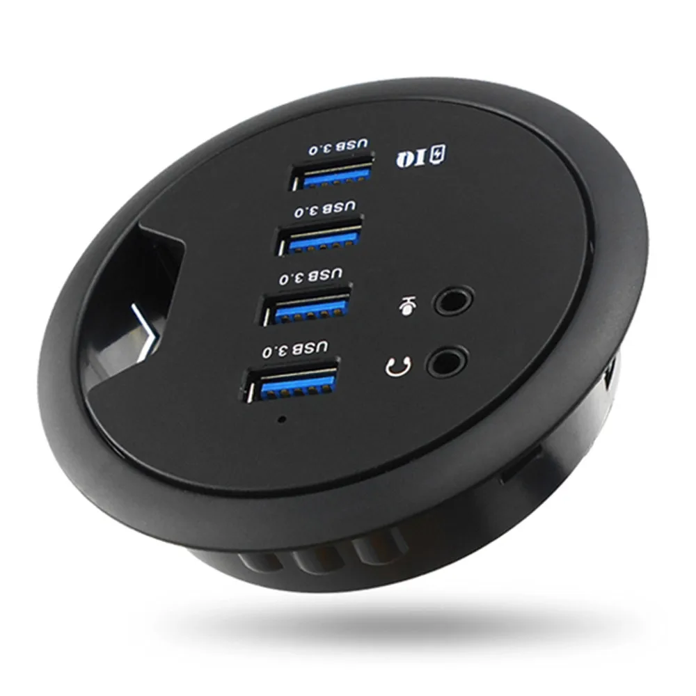 

Адаптер-концентратор SuperSpeed USB 3,0 с 4 портами для крепления на столе, подходит для 3-дюймового отверстия люверса и внешнего стереозвука, комбин...
