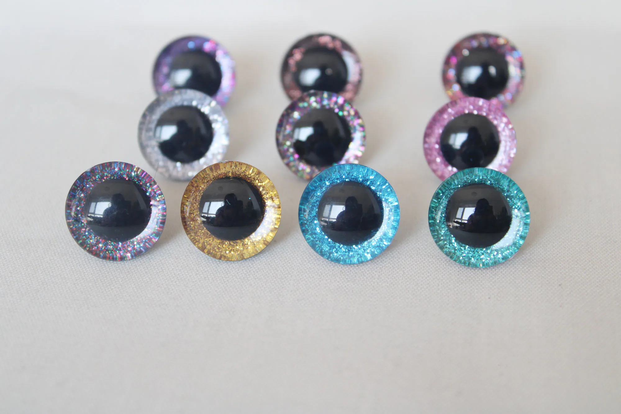 

500pcs/lot N10-9-12-14-16-20-24-30-35mm 3D glitter toy eyes + washer for woolen diy plush doll color option