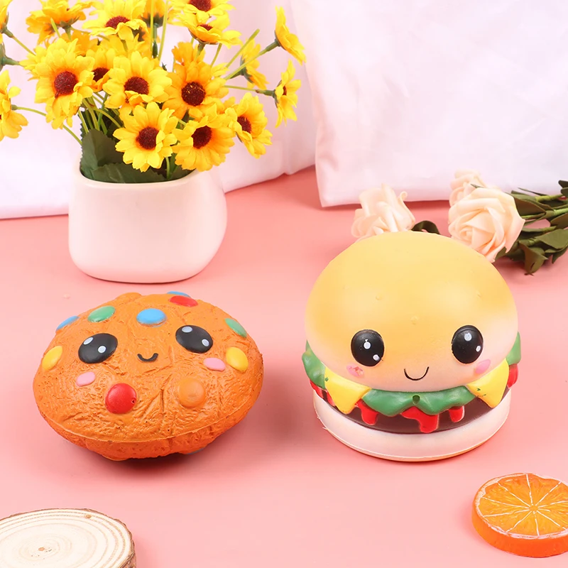 

Hot Selling Cute Chocolate Biscuits Hamburger Slow-rising Soft Squeeze Toys To Relieve Stress Fun Kids Toys