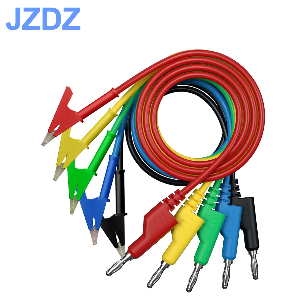 JZDZ 5 шт./компл. 4 мм банановый штекер для аллигатора зажим мультиметр Тестовые провода кабель длиной 1 м 5 цветов J.70054-1 - изображение