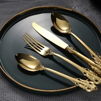 thickened 304 relief palace western tableware gold plated steak knife fork spoon vintage tableware gift set gold tableware 4pc