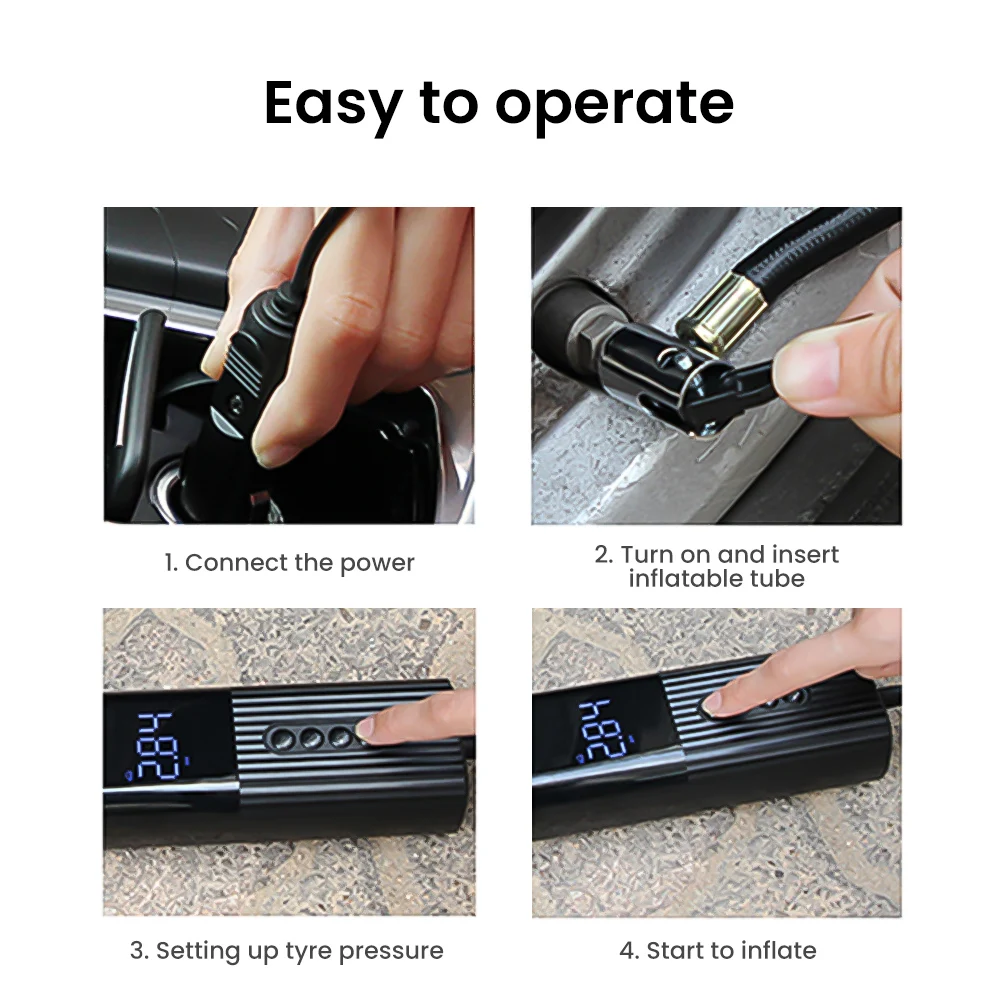 

AOSHIKE Air Compressor 12V Portable Electric Air Pump 100 PSI Mini Car Tire Inflator for Motorcycle Bicycle Digital Tyre Pump