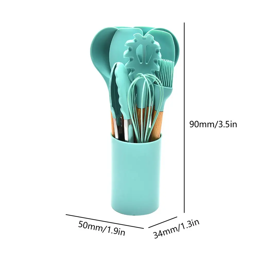 

12pcs/set Silicone Cooking Kitchen Utensils Set With Wooden Handles Spatula Spoon Kitchen Gadgets Utensil Nonstick Cookware