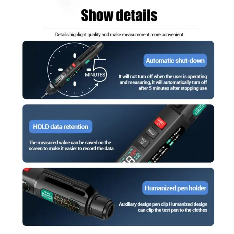 

ANENG A3008 Digital Multimeter Auto Intelligent Sensor Pen Tester 6000 Counts Non Contact AC/DC Voltage Meter Multimeter