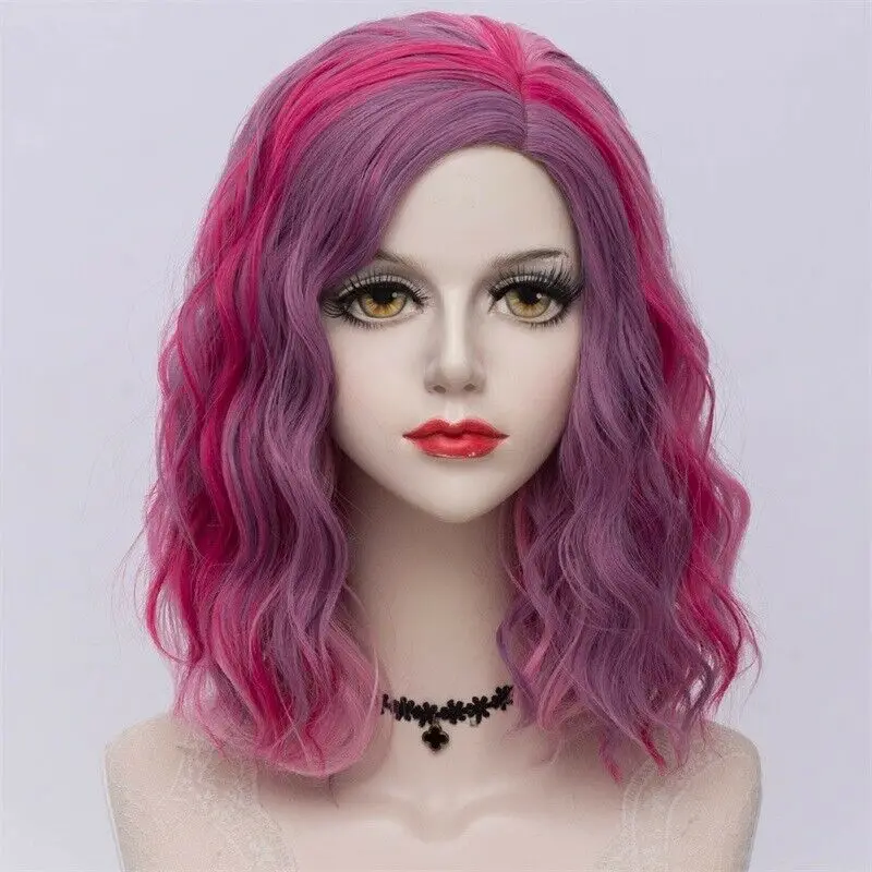 rose purple wig 27 стиль радуги многоцветные Хэллоуин 35 см вьющиеся синтетические парик Лолита Средний Омбре вечерние Косплей - Цвет: rose purple wig
