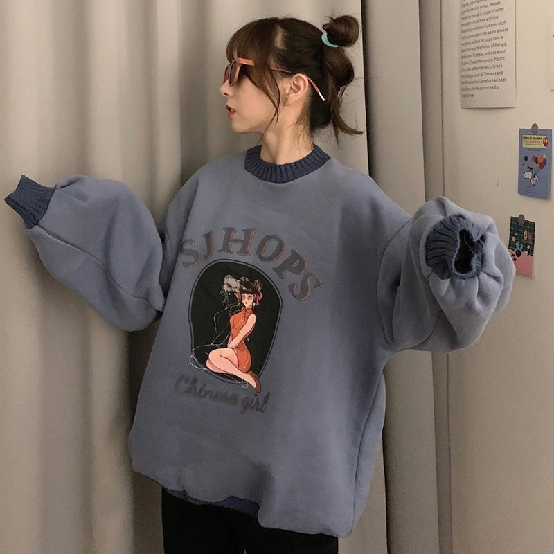 

Женский свитер из двух частей Waitmore, свободный утепленный пуловер с бархатной подкладкой в Корейском стиле, Осень-зима