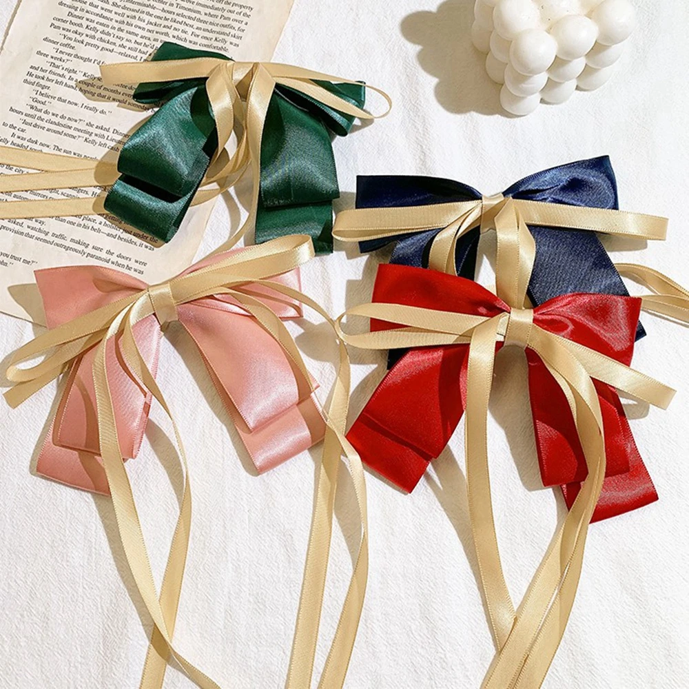 

Korean Oversize Bow Hair Clip Women Girls Satin Gentle Hairpins Trendy Ladies Ribbon Spring Clip Barrettes Hair Accessories