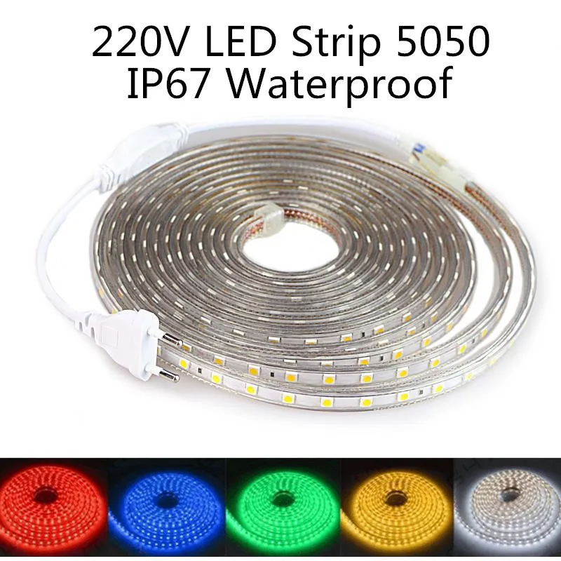 Светодиодная лента 220 В SMD 5050 RGB лента наружный водонепроницаемый гибкий неоновый светильник 2835 лампа для внутреннего декора светильник s tiras