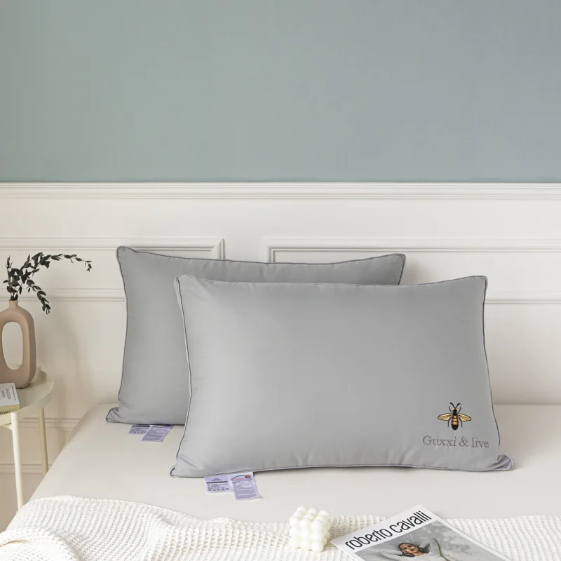 

Best Bedroom Pillow Goose Down A Single Goose Feather Middle Pillow 900g Five-star Hotel Pure Cotton Core Home Textile Pillow