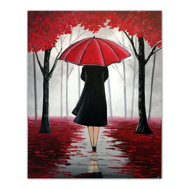 

5D DIY Алмазная вышивка крестиком красный зонтик пейзаж полный квадрат Алмазная мозаика дерево Полный Круглый Алмаз живопись искусство