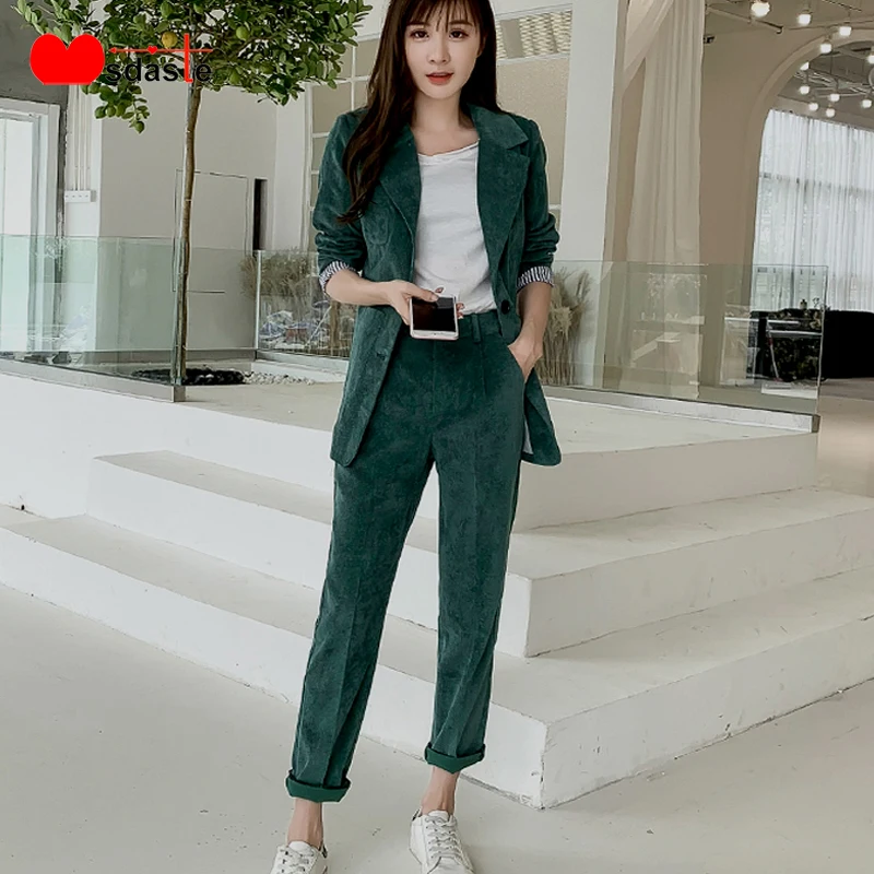 Женские офисные костюмы пиджак и брюки модные новые до щиколотки с высокой