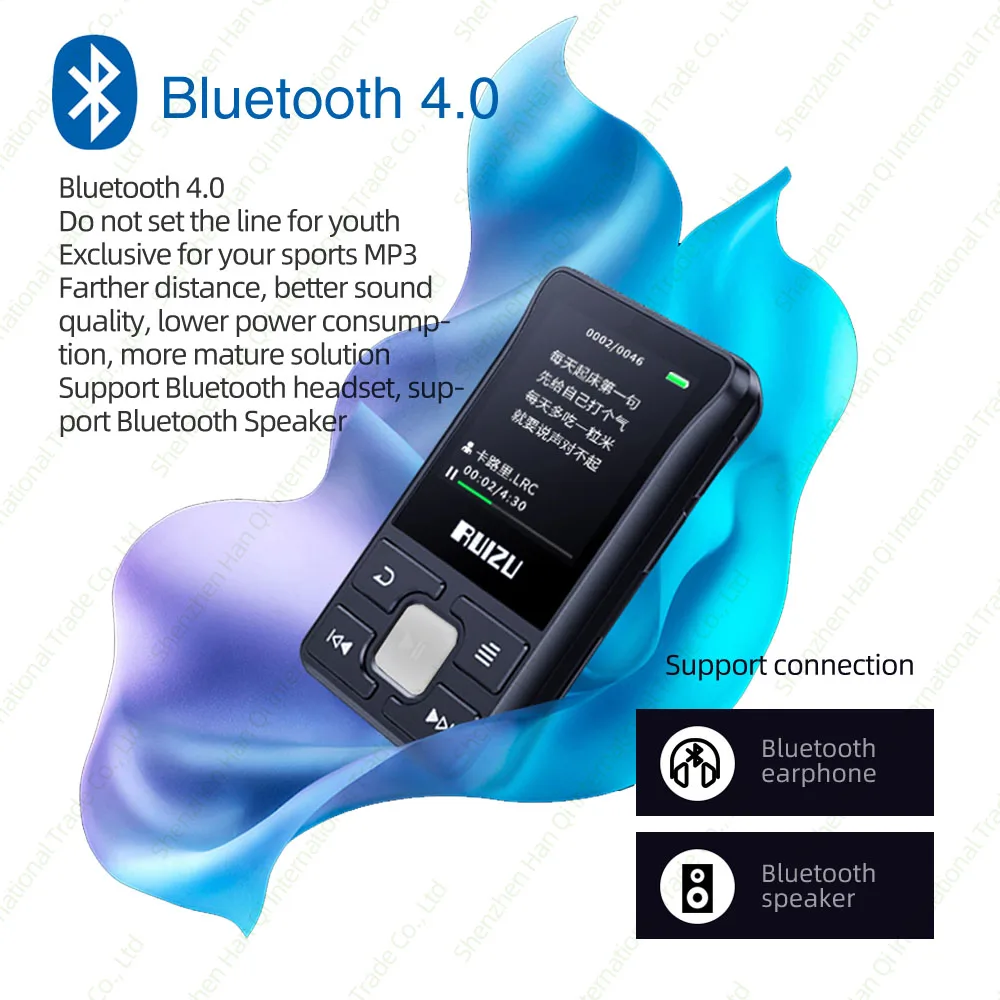 RUIZU X55 Клип Спорт Bluetooth MP3 плеер 8 Гб мини с экраном Поддержка TF карты, FM, запись, электронная книга, часы, шагомер музыкальный плеер