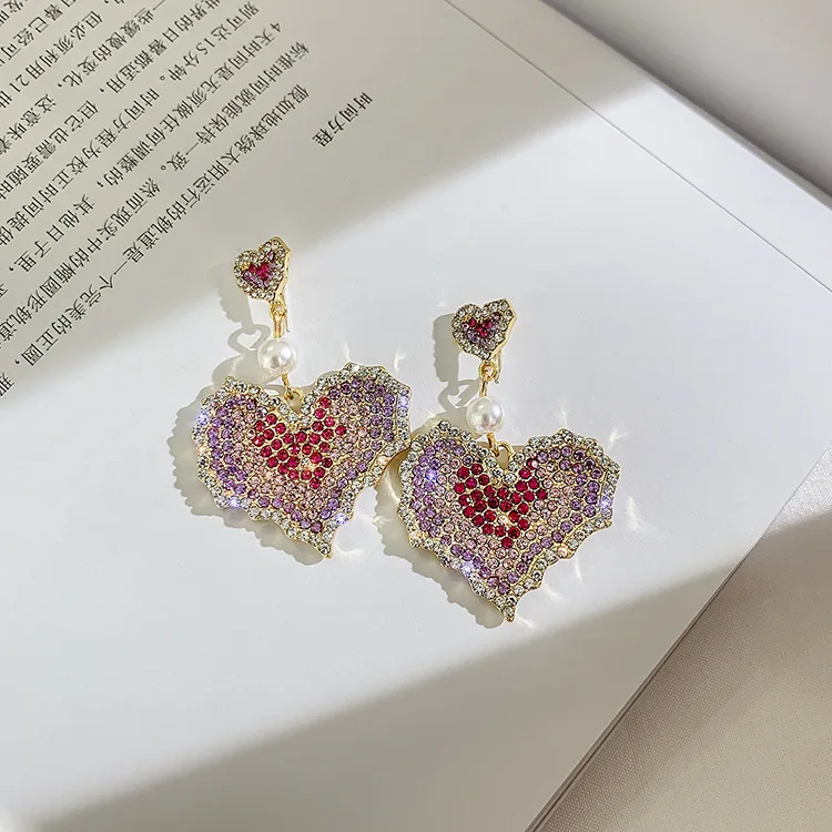

925 Silver Needle Full Diamond Love Earrings Korean Fashion Net Red Pop Cool Simple Women