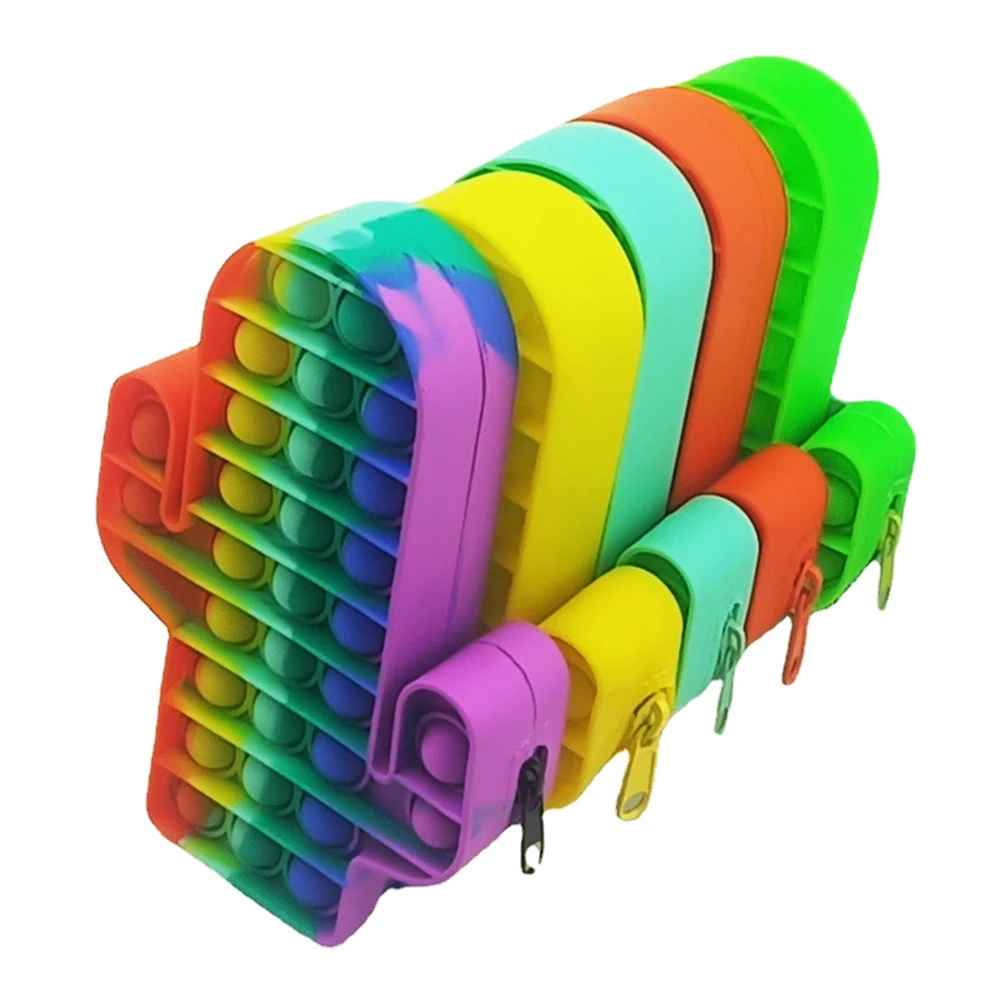 

Cactus Pencil Case Silicone Push Bubble Fingertip Squeez Toys AntiStress Sensory Storage Bag Decompression Pencil Box Xmas Gifts