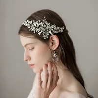 o355 classic silver bride headband rhinestone pearl bridal hair tiara crystal leaf bridal hairband hair accessories