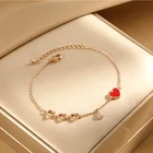 Очаровательные женские ювелирные изделия, красное сердце, микро-инкрустированный циркониевый браслет с кристаллами, золотой сплав, браслеты на удачу для женщин, женские ювелирные изделия, подарки