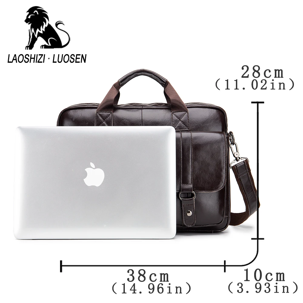 

LAOSHIZI Business Messenger Bag Genuine Leather Men Shoulder Bag Vintage Male Casual Totes Handbag Cowhide Crossbody Bag Men