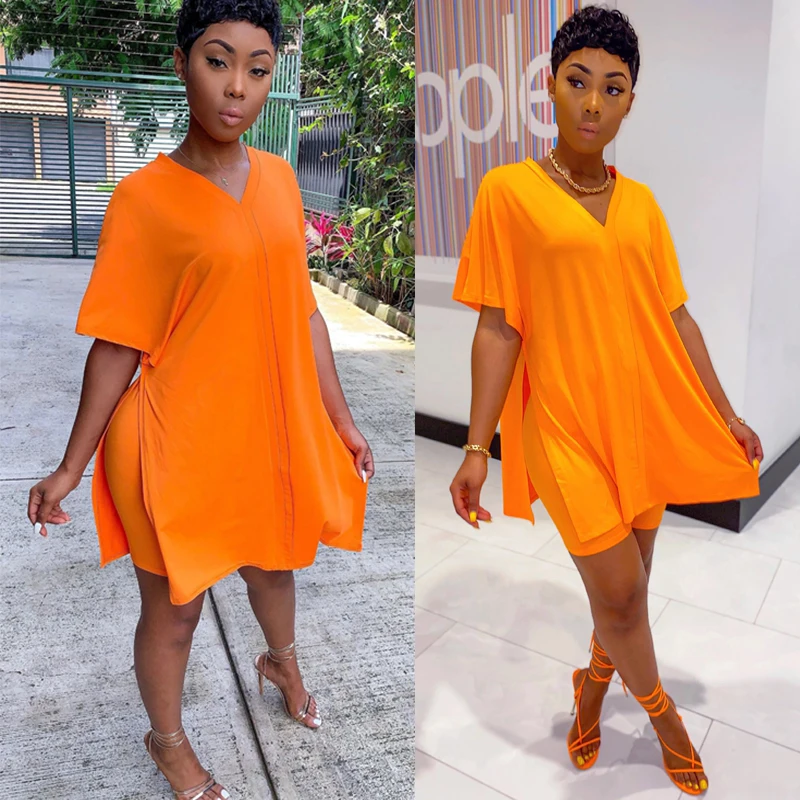 Летний комплект из двух предметов Женская Повседневная футболка с V-образным