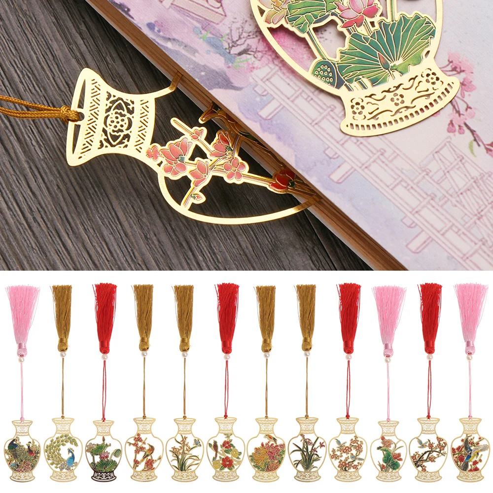 1 шт. китайский Стиль ваза в форме латунь Металлическая Закладка для книги с