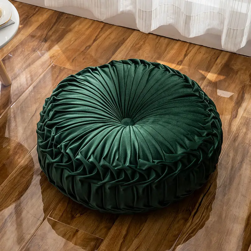 

Velvet Pleated Cushion Round Gray Pink Pouf Throw Pillow Home Textile Floor Cushion Home Sofa Car Decor Diameter 45CM 50CM