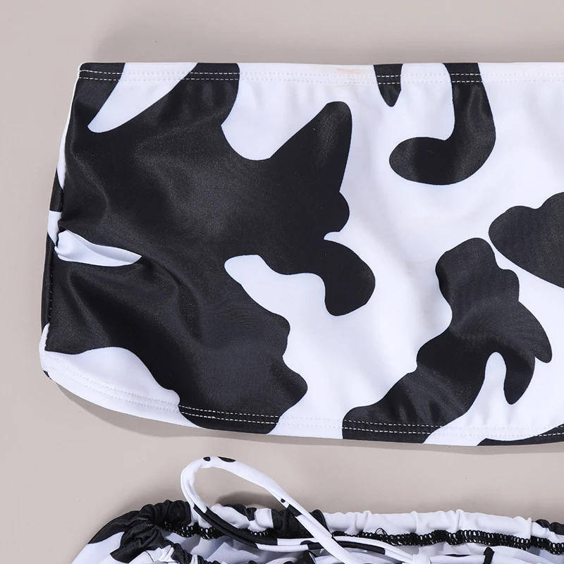 

3 Pcs Cow Pattern Swimming Suit for Women Lady Sexy Bandeaukini Bikini Girl Beach Wear Female Tube Top Swimwear Monokini