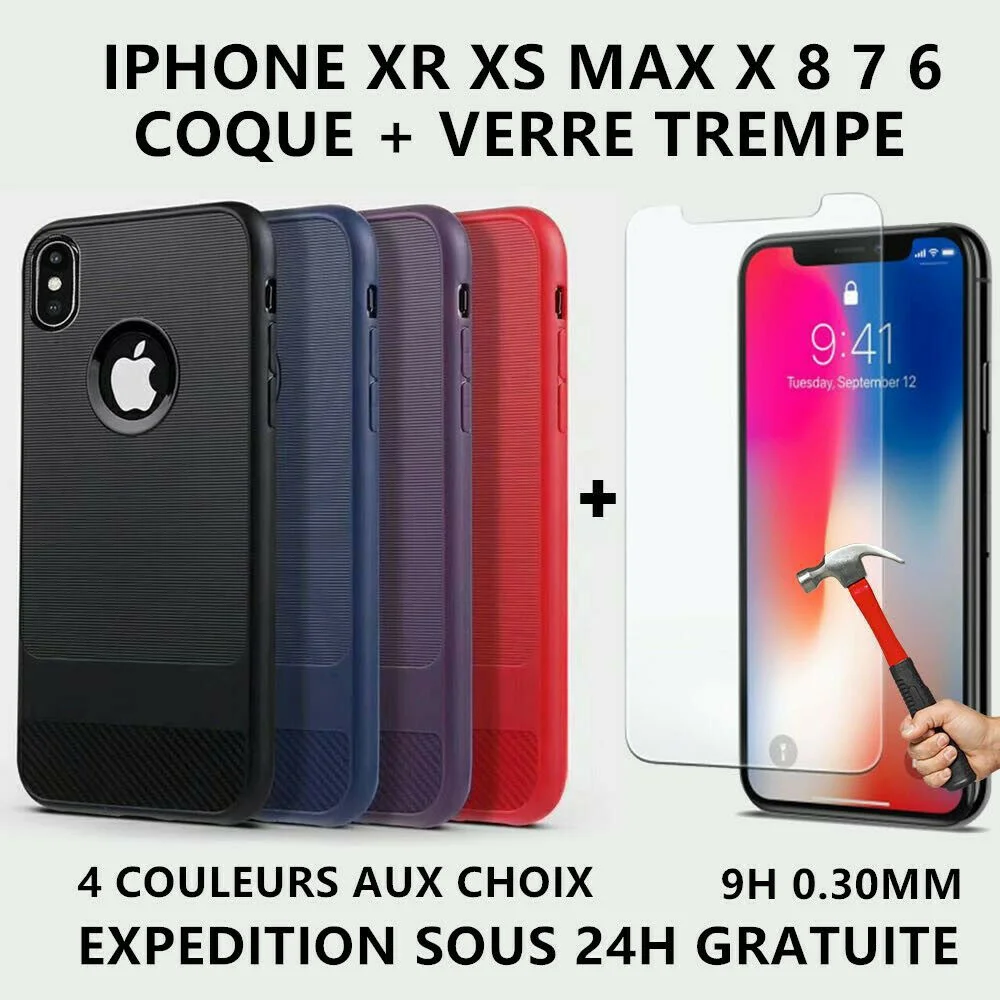 

Antichoc Coque + Verre Trempé For iPhone 6 6S Plus 7 Plus 8 X XS XR XS MAX 11 Pro