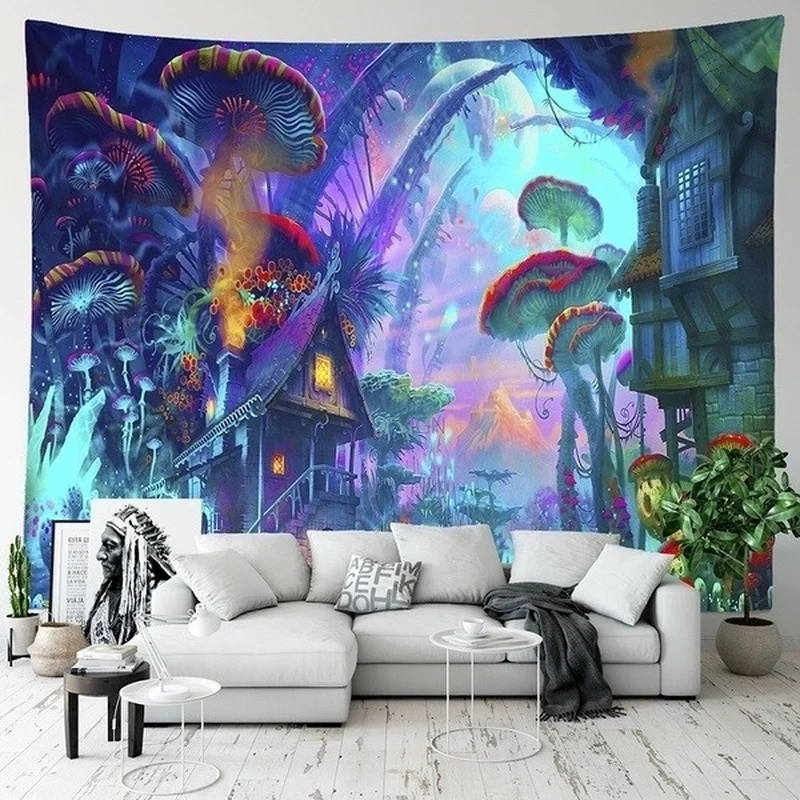 Гобелен настенный мистический гриб узор Хиппи Мандала богемный этнический