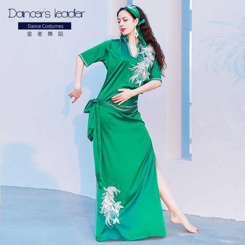 

Костюм для танца живота baladi атласный, элегантный костюм для соревнований по восточному танцу, головной платок, пояс, защитные штаны, четыре ...