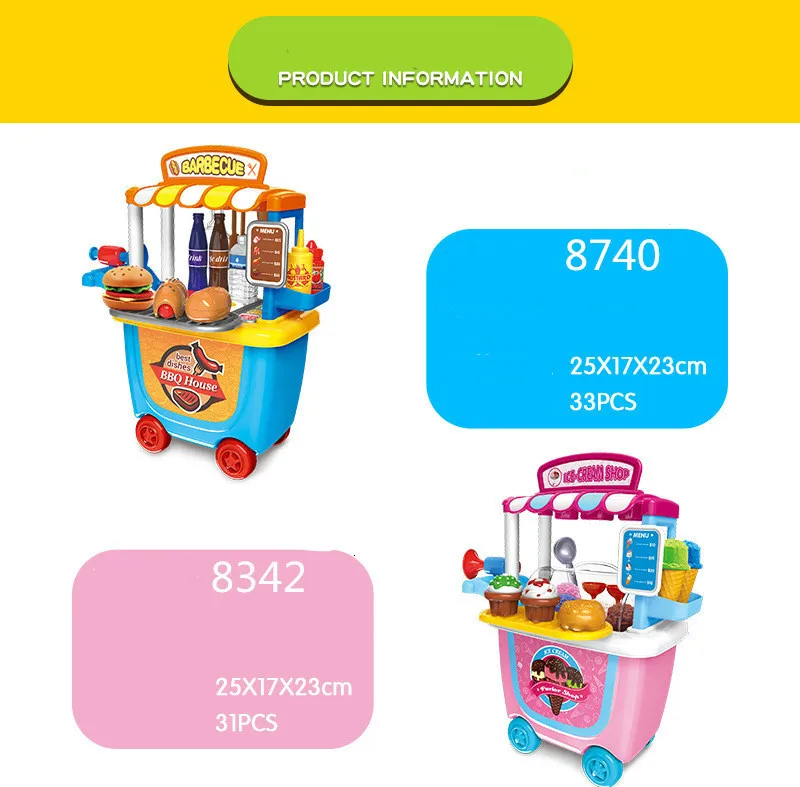 Children Pretend Play 34pcs/Set Trolley House Booth Educational Toy Super Funny Mini Role Play Toys Kitchen Workbench Bauble