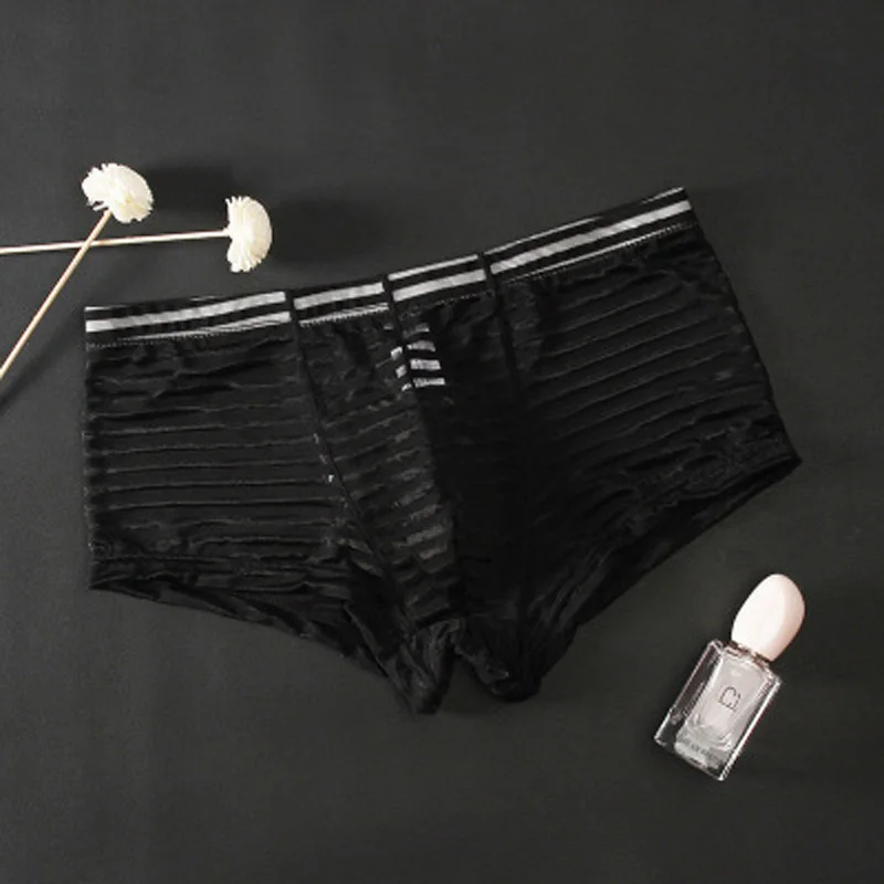 

men boxer mens underwear boxers 2019 hot sexy stripe Men's mesh transparent boxer low waist ultra-thin ice silk sexy breathable