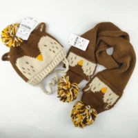 2021 new winter carton animal design knit hat and knit scarf sets for boys and girls children little boys and little girls