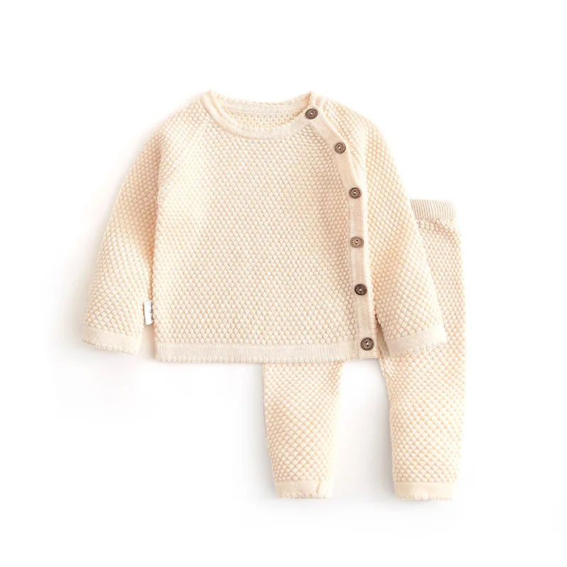 Long Sleeve Clothes Sets for Newborns Baby Girl boy Fashion fall Winter Clothing Suit Solid Woolen Knitted Cloth Infant Boy sets | Детская