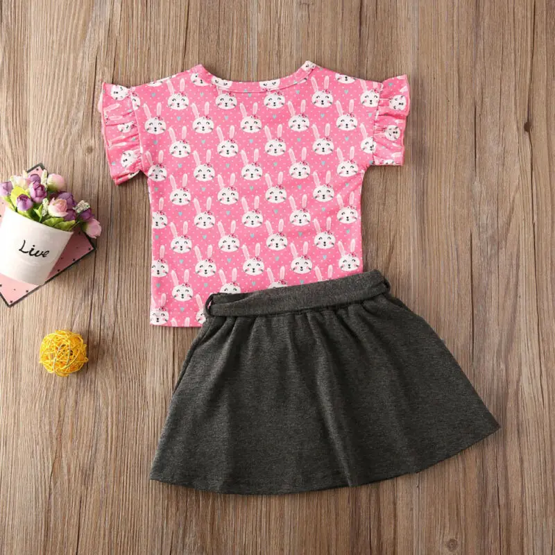 

Pudcoco New Baby Fashion 2Pcs Easter Kids Baby Girl Clothes Rabbit T-Shirt Skirt Dress Outfit Summer