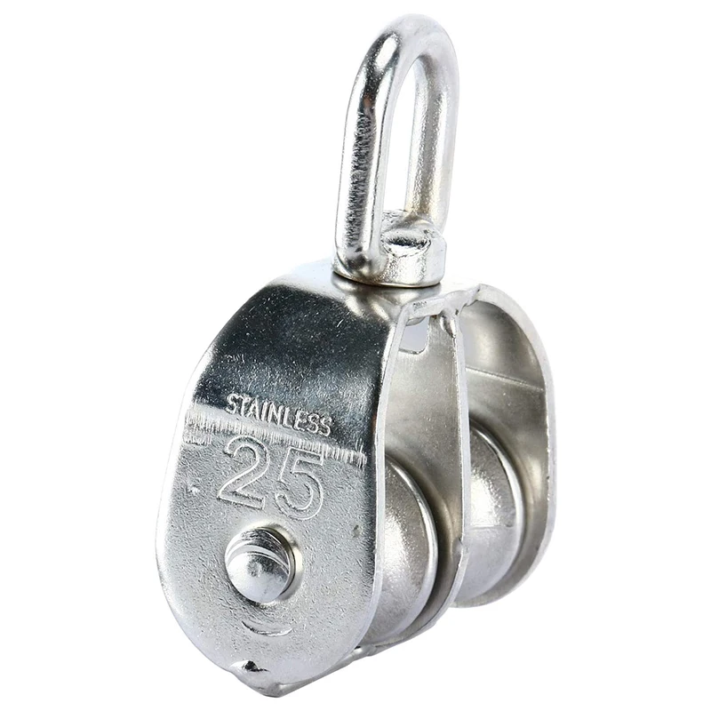 

3 Pack M25 Double Pulley Block in 304 Stainless Steel Crane Swivel Hook Double Pulley Roller Loading