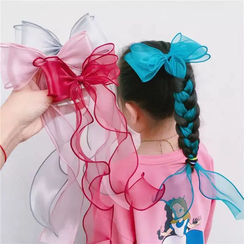 

Bow Ribbon Ornament Hair Clips For Children Candy Color Net Yarn Hair Accessories Cute Headdress Hairpins Duckbill Clip