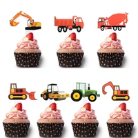 construction vehicle cake toppers excavator cupcake inserts flags dessert table decoration kids boys birthday party supplies