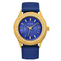 Genuine XINEW Brand 9055 Watches Mens Fashion Nylon Band Simple Diamond Gold Quartz Wristwatch Reloj Hombre Montre Homme Black