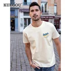 Мужская хлопковая футболка KUEGOU, летняя футболка с коротким рукавом, с буквенным принтом, уличная одежда больших размеров, 100%