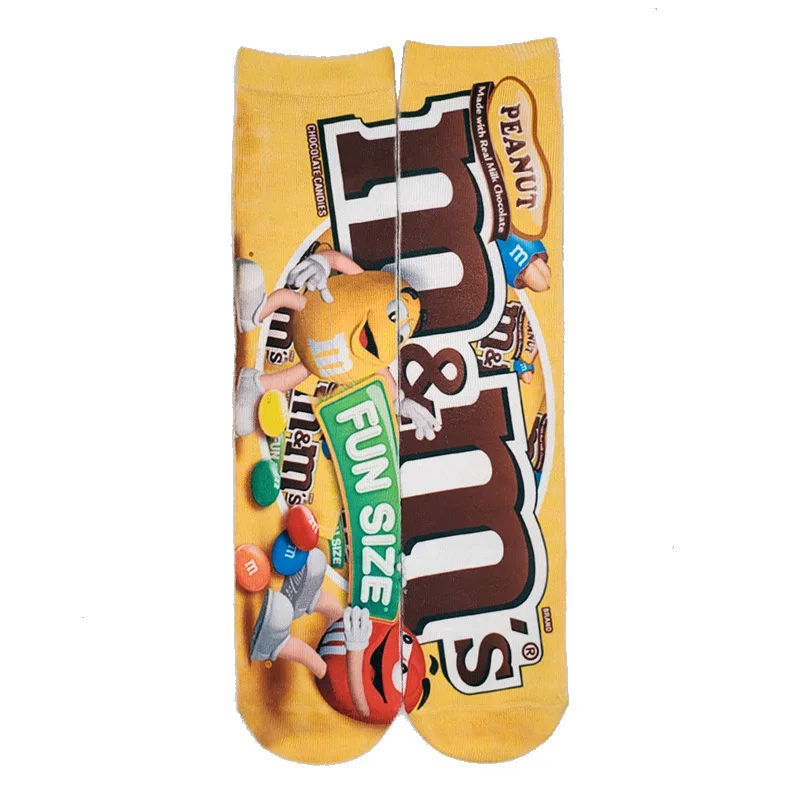 Art 3D Print Cotton Socks Men And Women Funny Printing Potato Chips Chocolate Fruit Candy packaging Unisex Ankle | Женская одежда