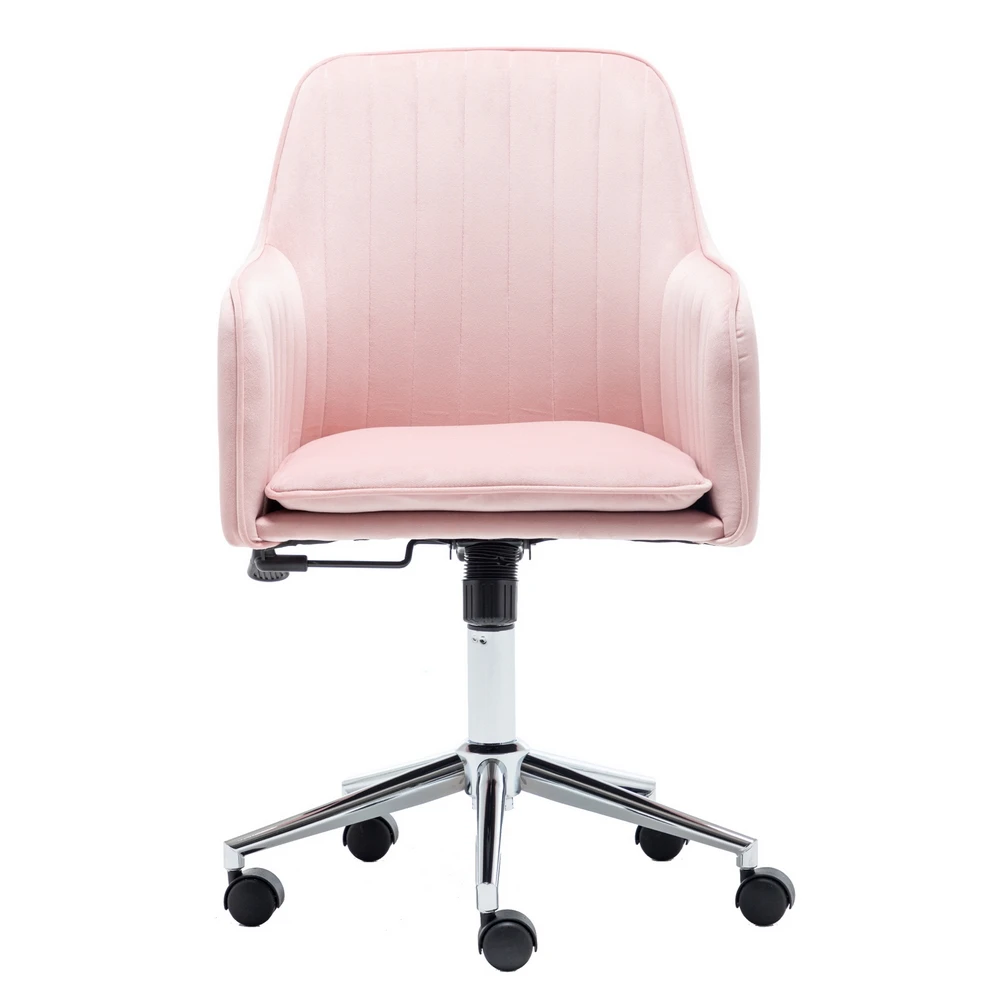 

Home Office Chair Velvet Fabric Metal Base Adjustable Swivel Chair with Arms Pink
