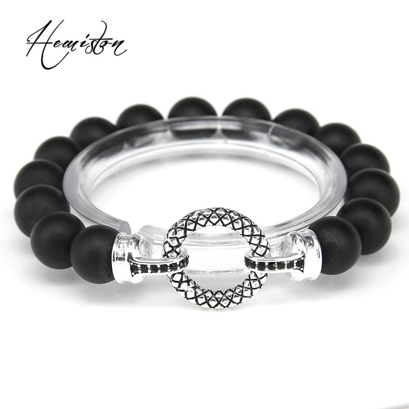 

Матовый браслет из бисера Thomas Black Obsidian с круглой застежкой, европейские ювелирные изделия Rebel Heart для мужчин TS B137