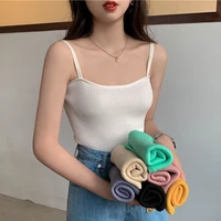 2022 summer sexy crop tops camis strap tank tops women basic solid color elastic camisole knitted slim halter female corset