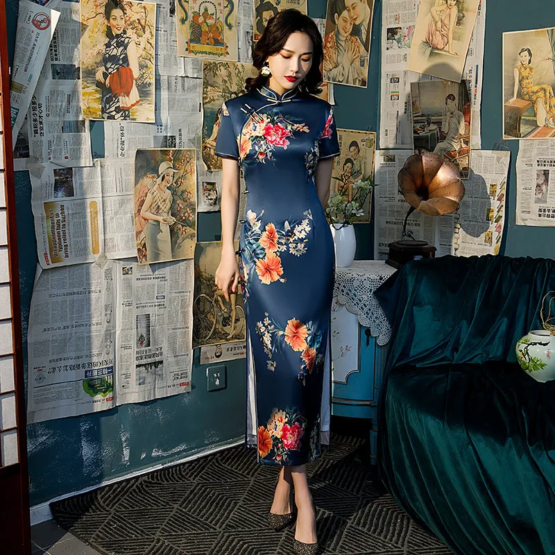 

Для женщин Китайский Стиль Цветочный принт Qipao Длинные; Теплые; Плотные Чонсам Китайская традиционная размера плюс S M L XL XXL XXXL 4XL Mujer Vestido