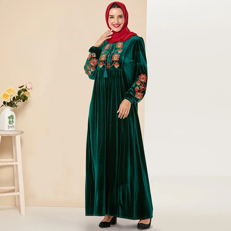 Женское длинное платье Siskakia винтажное бархатное с вышивкой и длинным рукавом