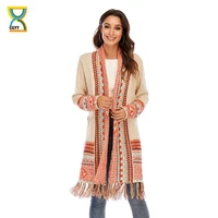 cgyy long cardigan knitted sweaters for women oversized chunky open front spring coat with casual tassel and pockets